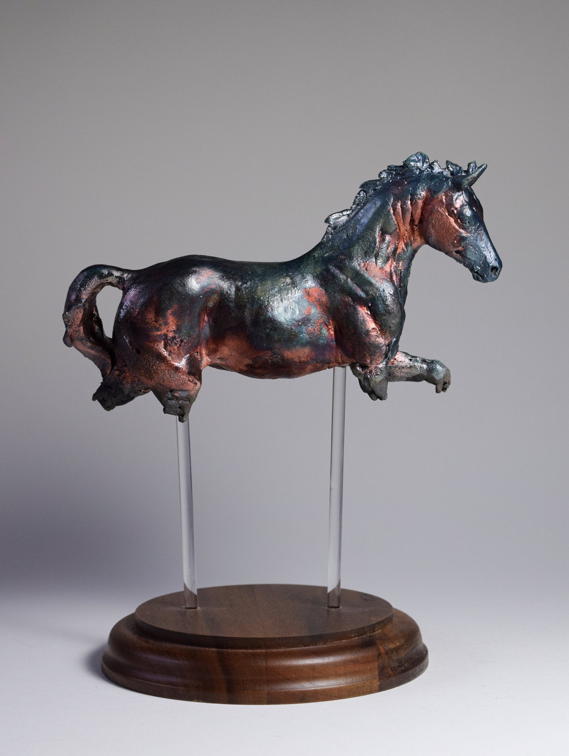 raku ceramic metallic copper horse sculpture