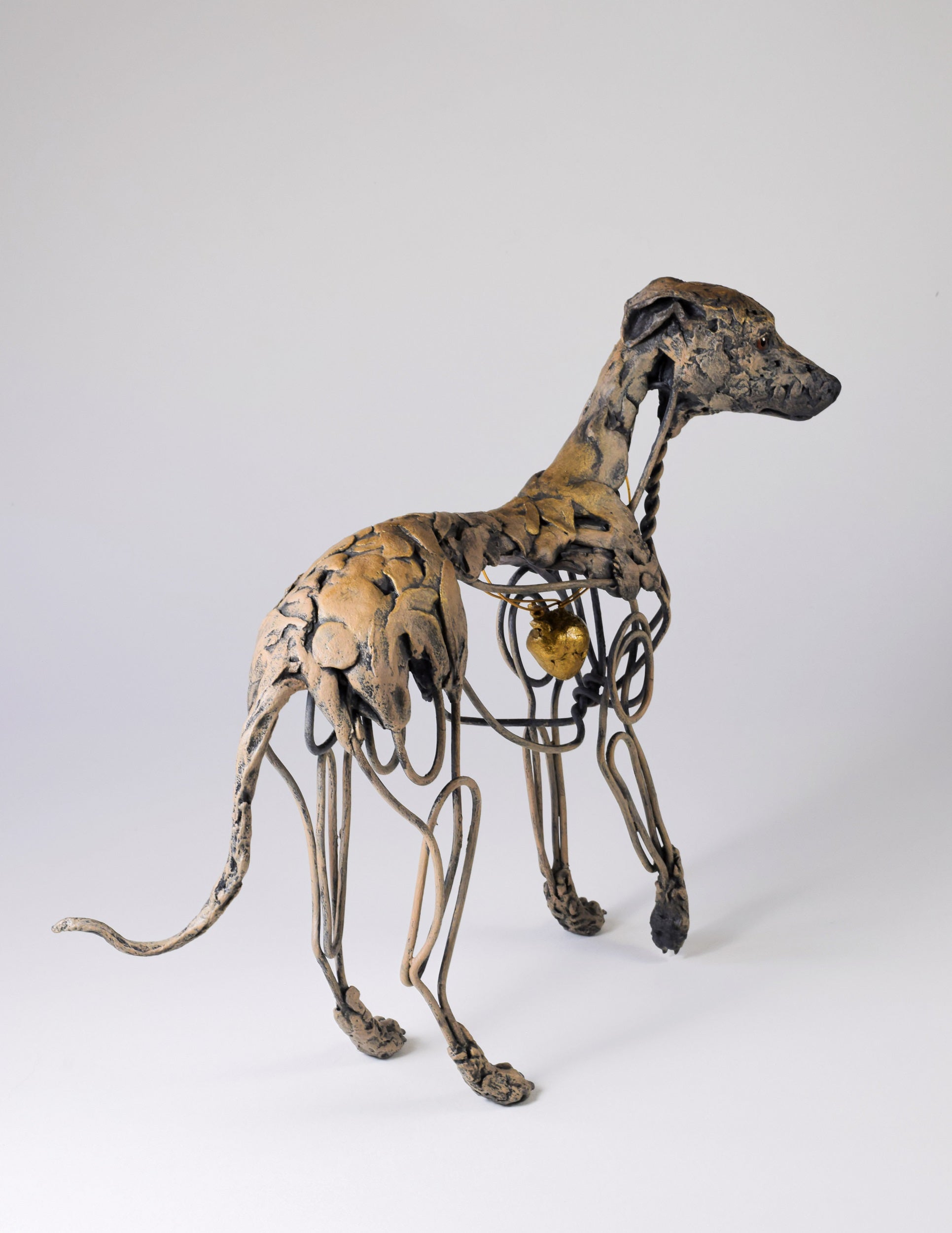 Air dry clay and wire whippet dog sculpture by Susie Benes