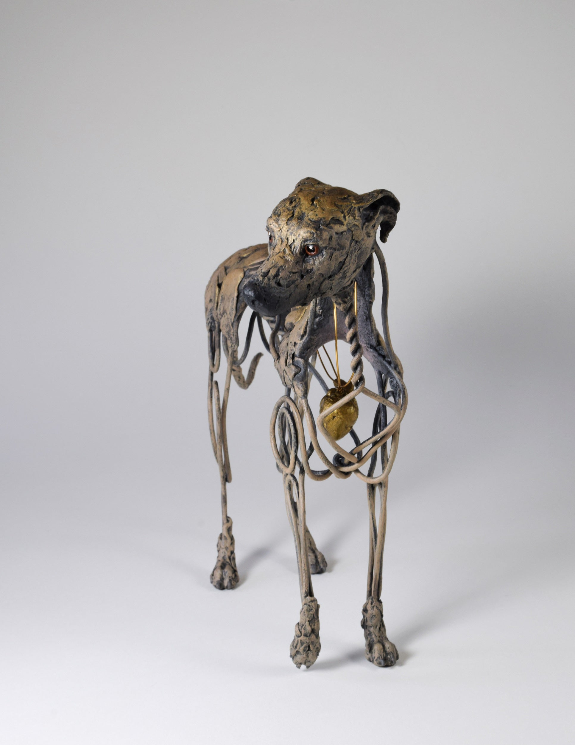 Air dry clay and wire whippet dog sculpture by Susie Benes