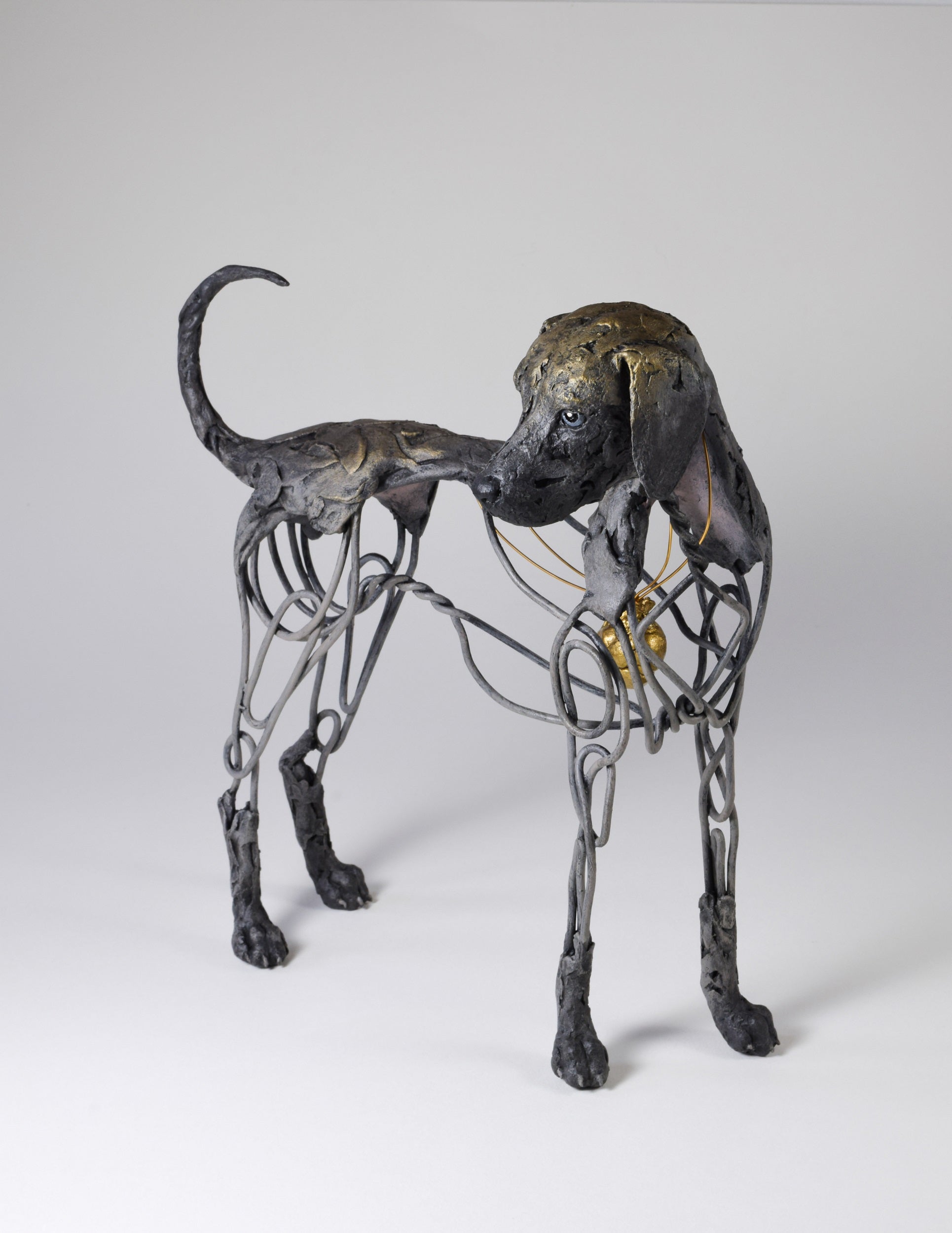 Air dry clay and wire weimaraner dog sculpture by Susie Benes