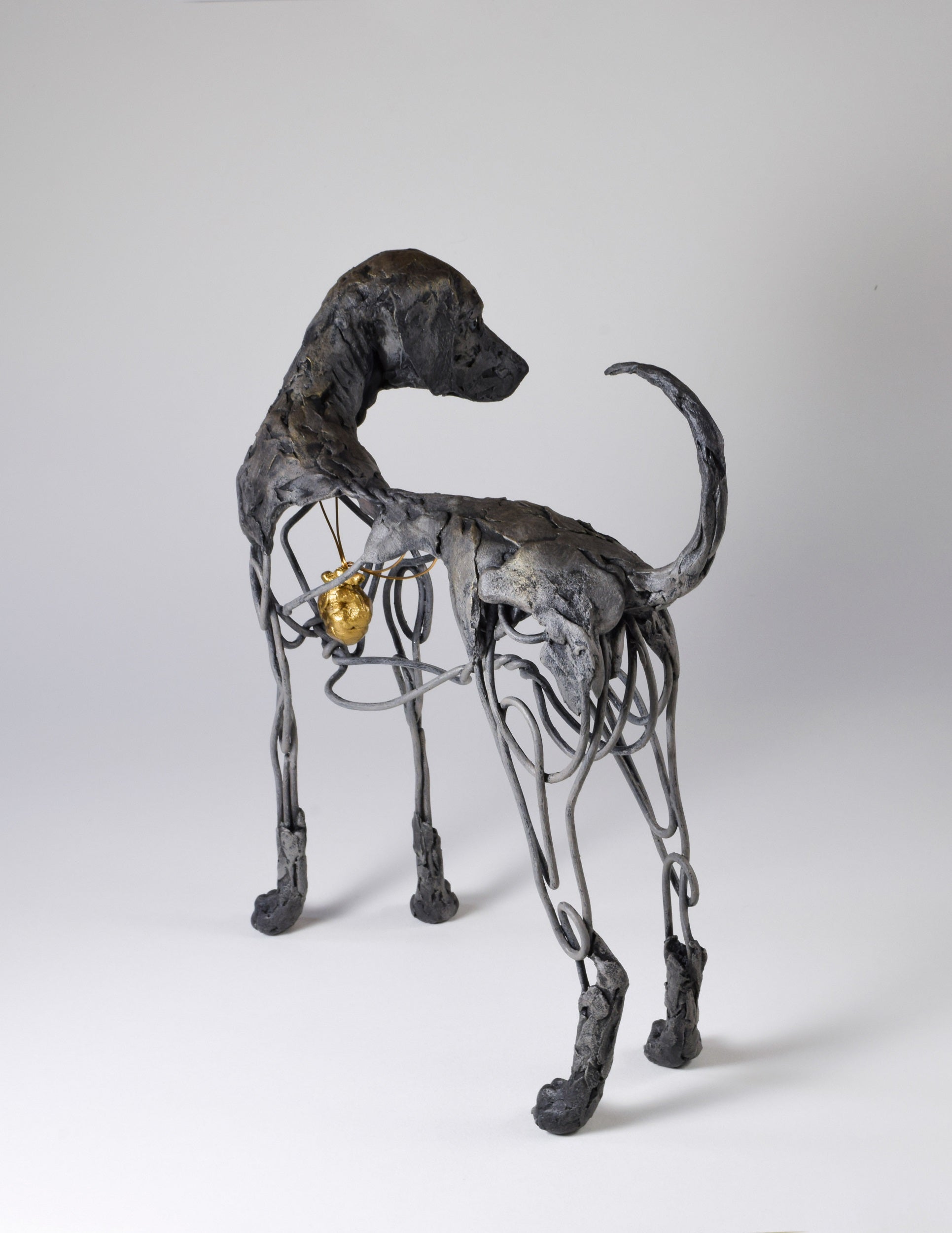 Air dry clay and wire weimaraner dog sculpture by Susie Benes