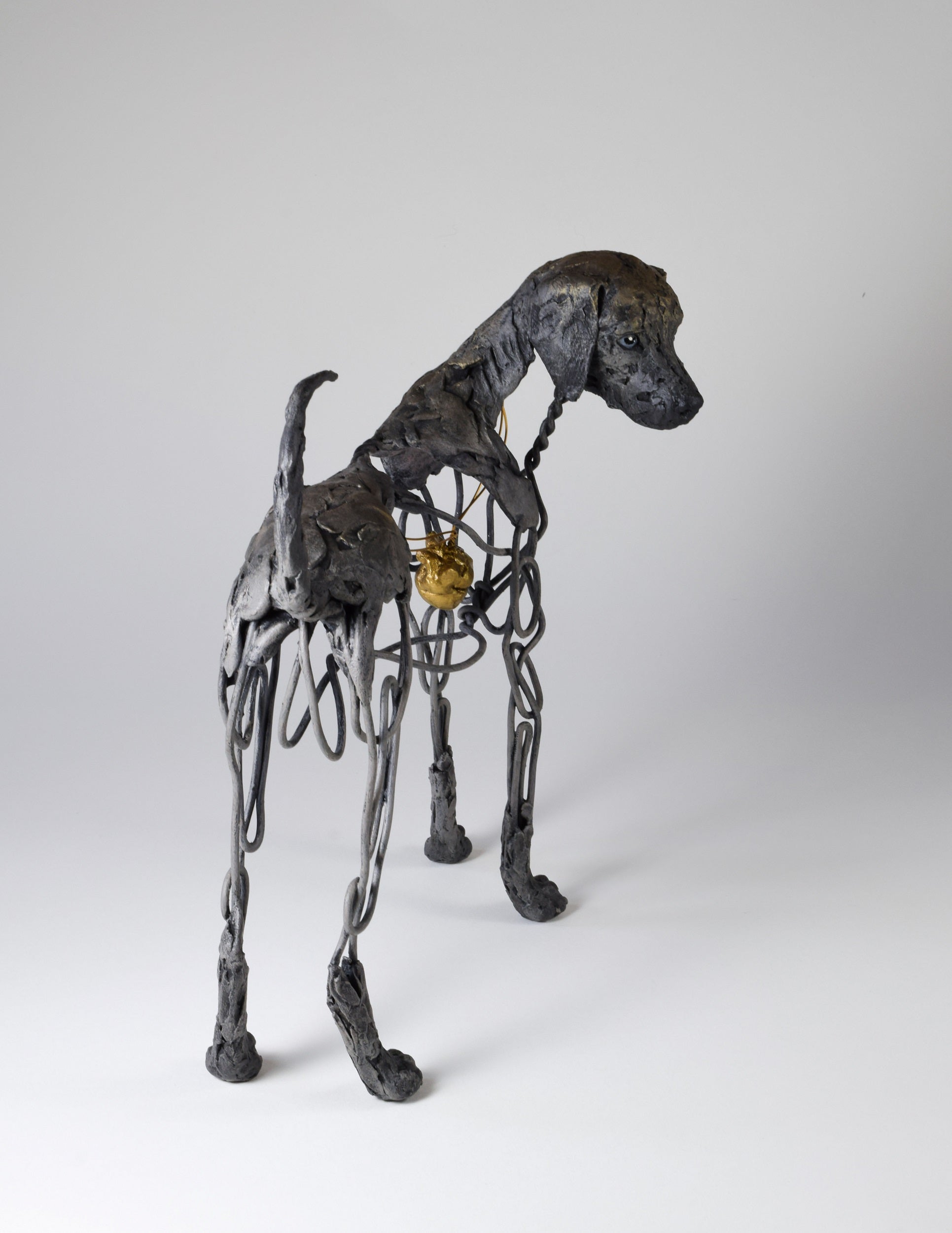 Air dry clay and wire weimaraner dog sculpture by Susie Benes