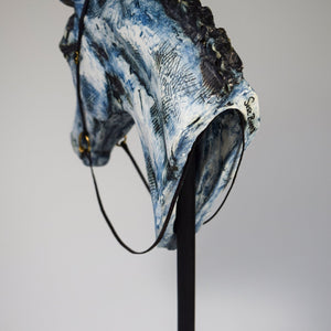 Blue ceramic horse head from back sculpture by Susie Benes