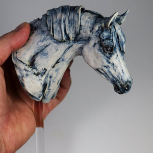 Blue porcelain horse portrait bust by Susie Benes