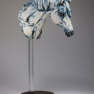 Blue porcelain horse portrait bust by Susie Benes