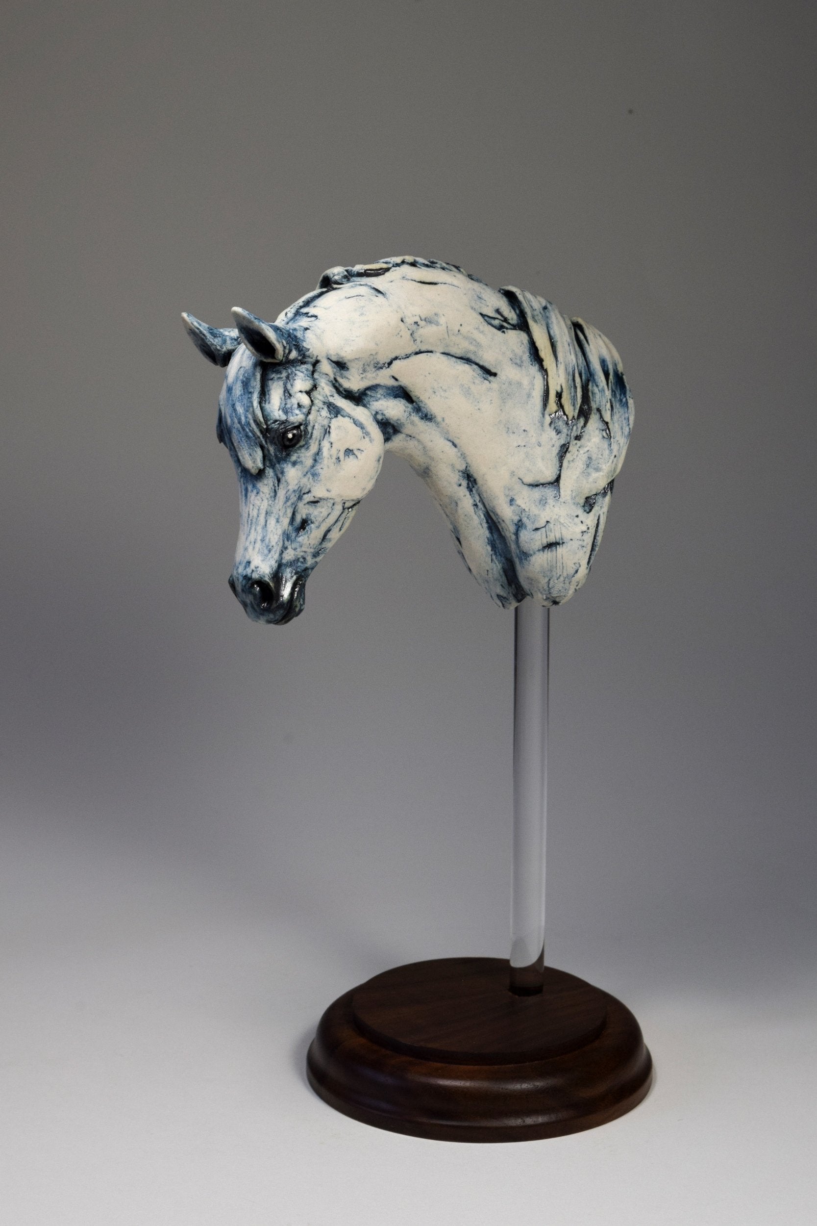 Blue porcelain horse portrait bust