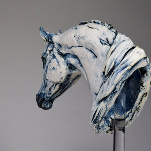 Blue porcelain horse portrait bust by Susie Benes