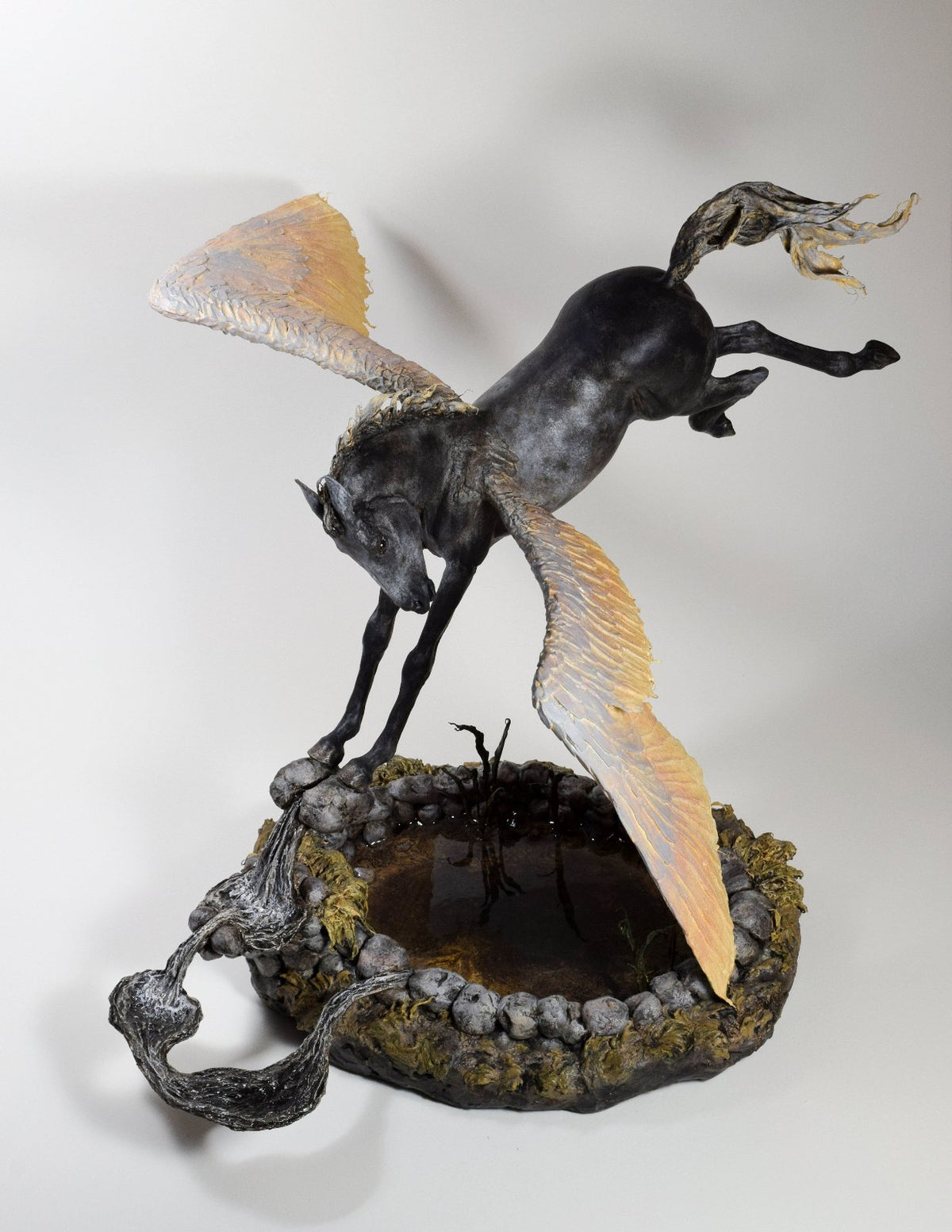 Pegasus at the spring mixed media sculpture