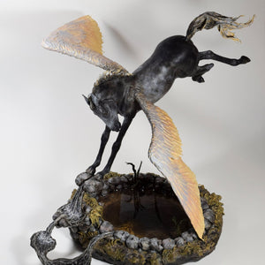 Pegasus at the spring mixed media sculpture