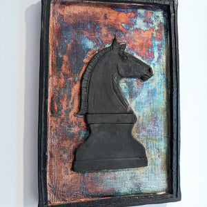 Raku ceramic knight horse chess piece wall plaque