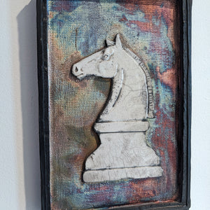 Raku ceramic knight horse chess piece wall plaque