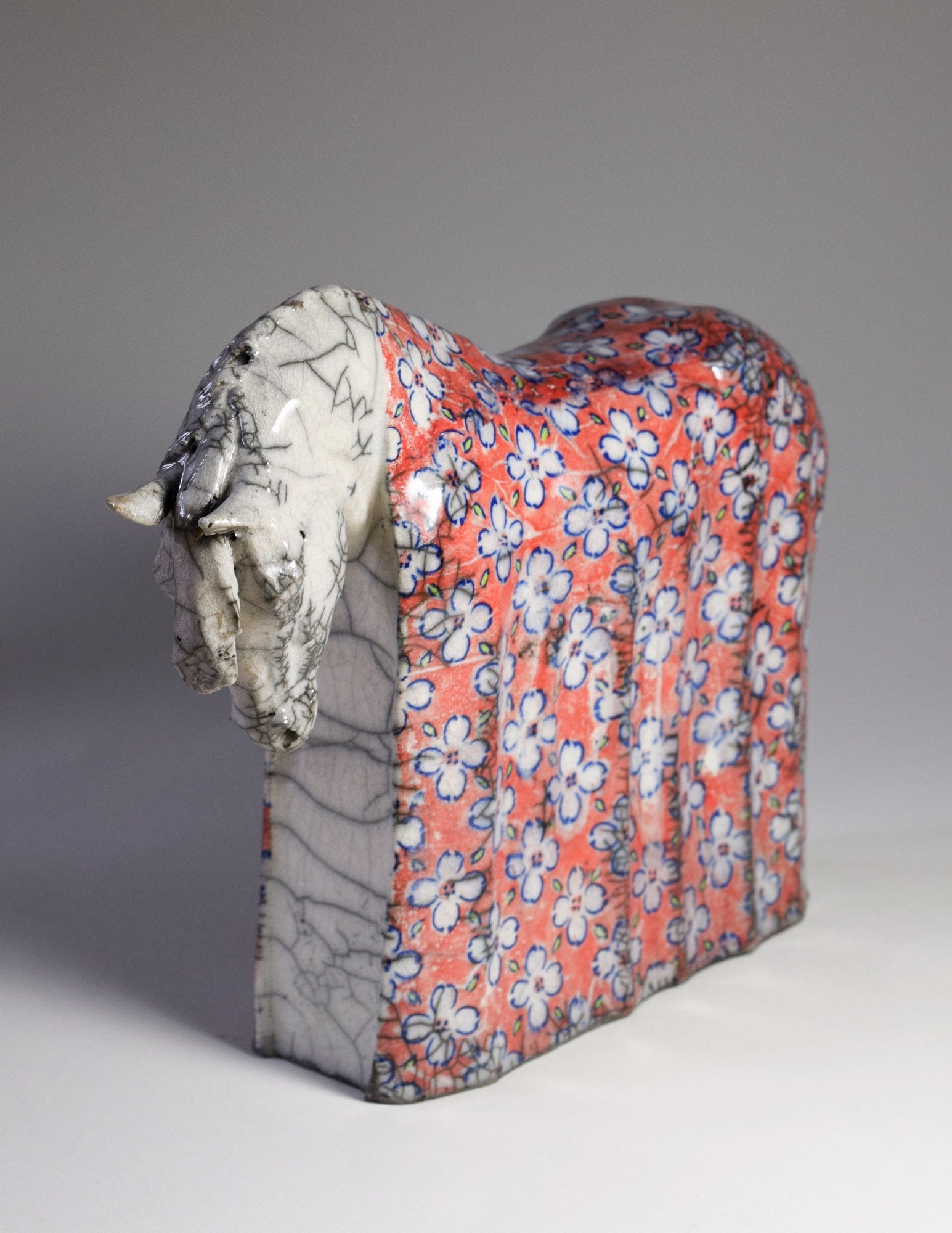 Ceramic raku horse sculpture Zen Horse XII by Susie Benes