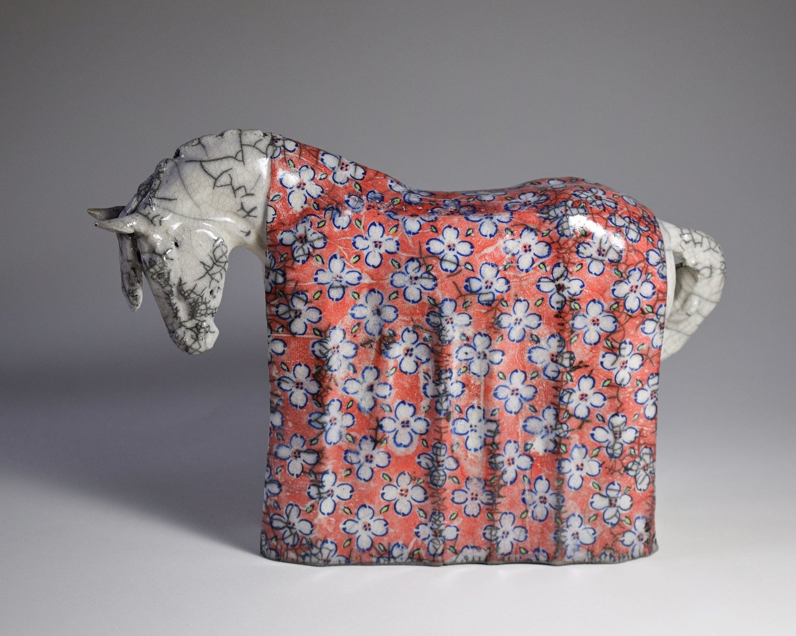 Ceramic raku horse sculpture Zen Horse XII by Susie Benes