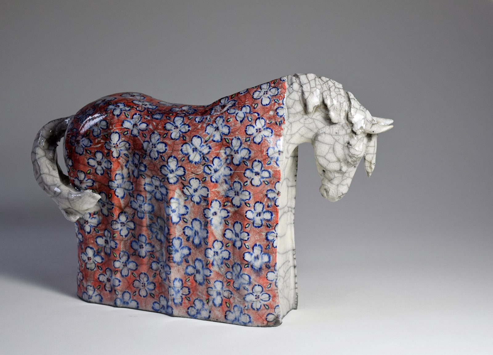 Ceramic raku horse sculpture Zen Horse XII by Susie Benes