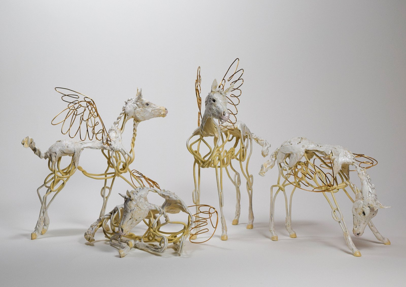 Mini pegasus clay and wire sculptures