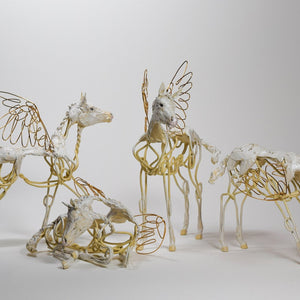 Mini pegasus clay and wire sculptures