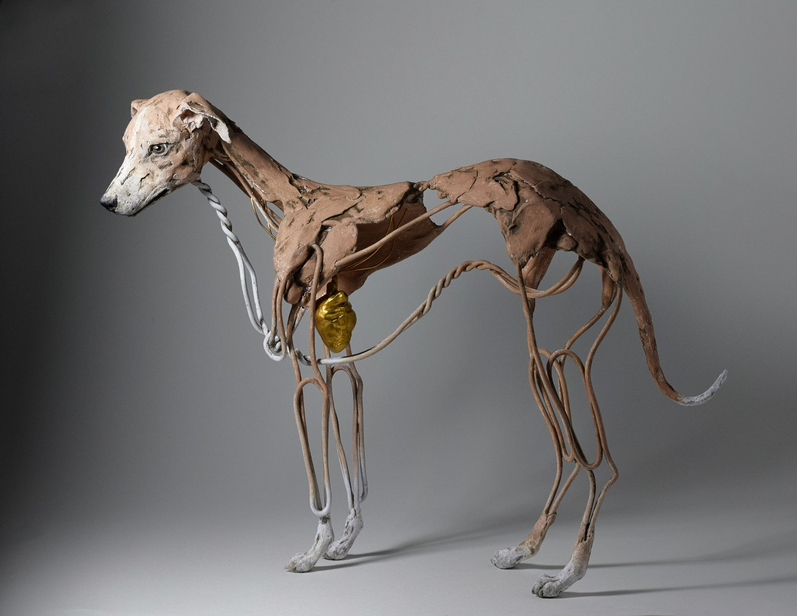 Air dry clay and wire whippet dog sculpture by Susie Benes