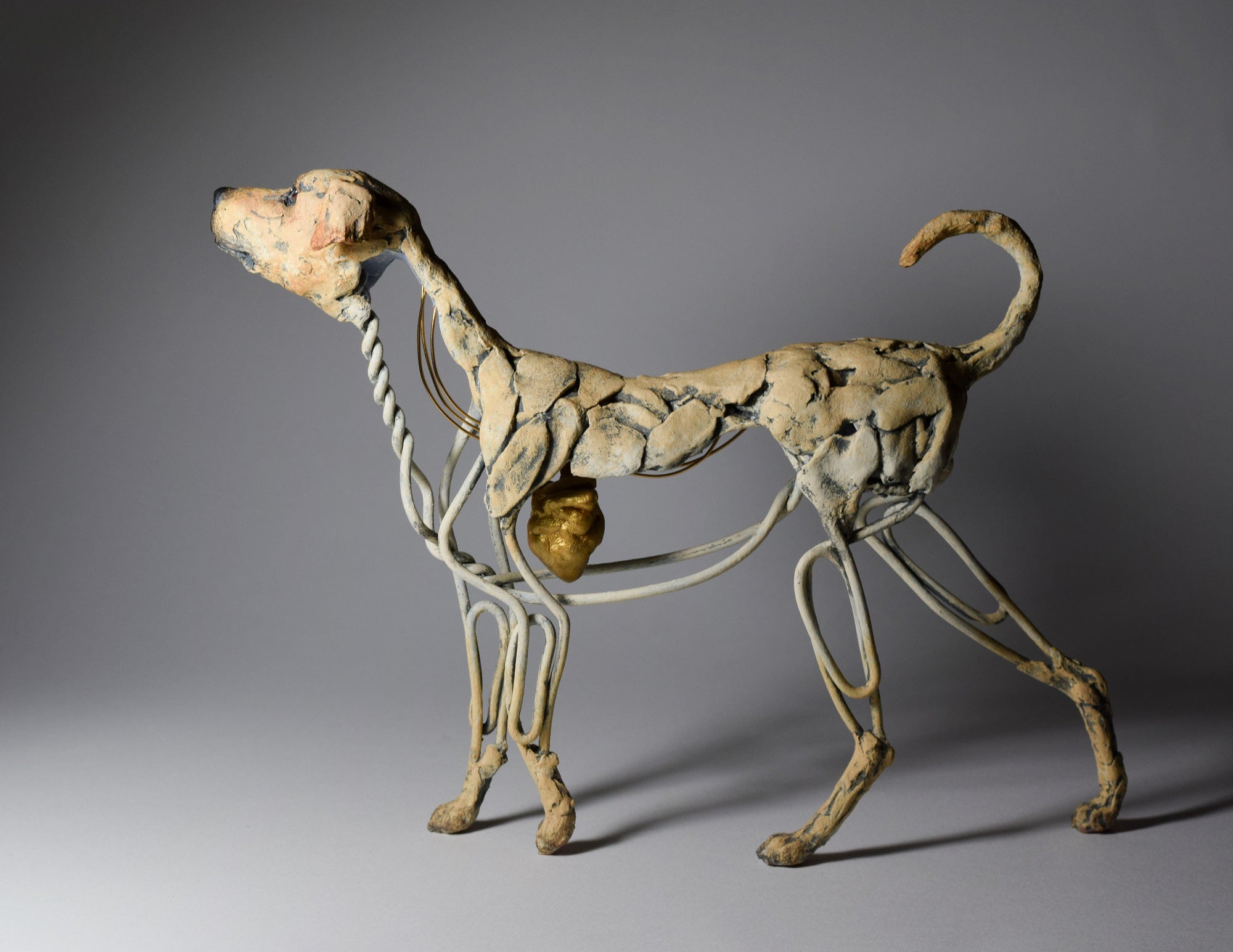 Air dry clay and wire labrador dog sculpture by Susie Benes